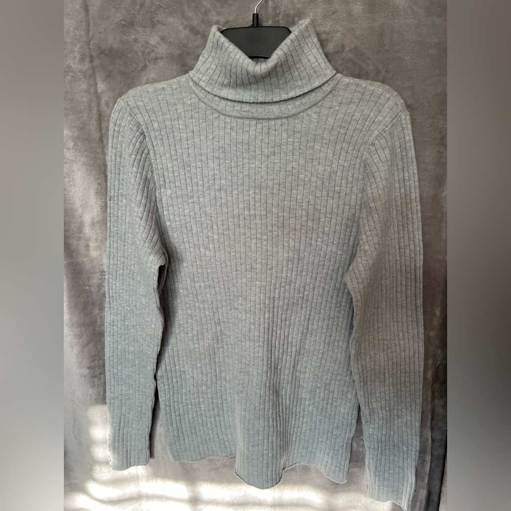 Croft & Barrow Womens L Gray Ribbed Turtleneck Sweater Long Sleeve Soft